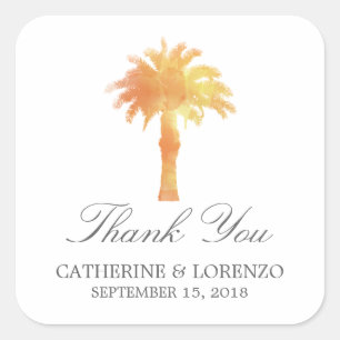 Serene Palm Tree Watercolor   Thank You Square Sticker