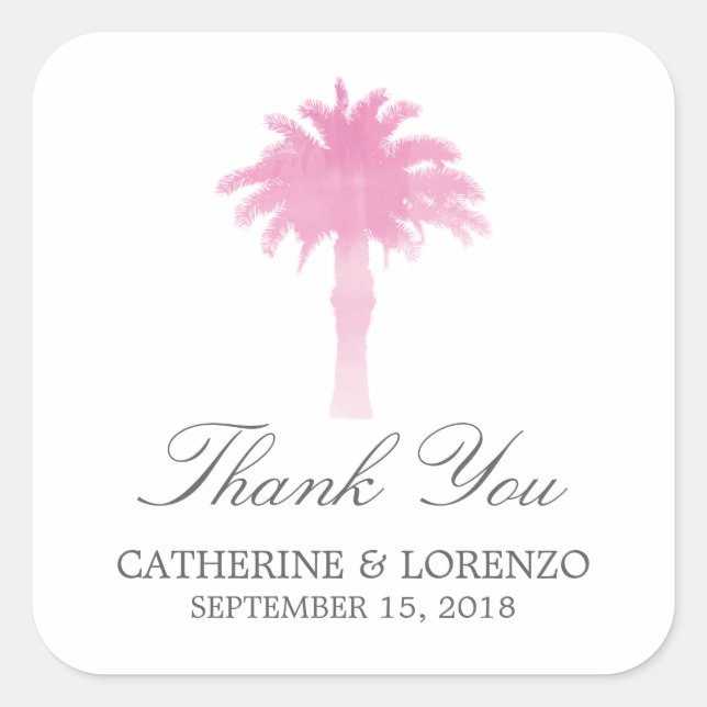 Serene Palm Tree Watercolor | Thank You Square Sticker (Front)