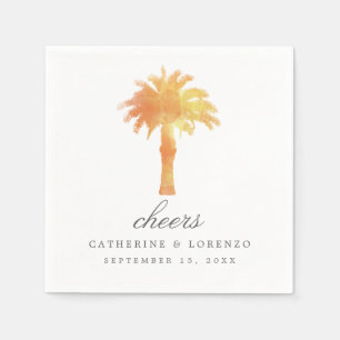 Serene Palm Tree Watercolor   Wedding Napkin