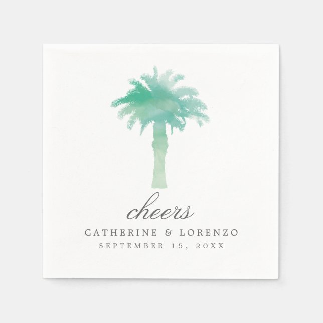 Serene Palm Tree Watercolor | Wedding Napkin (Front)