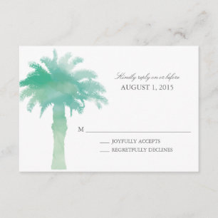 Serene Palm Tree Watercolor    Wedding RSVP Card