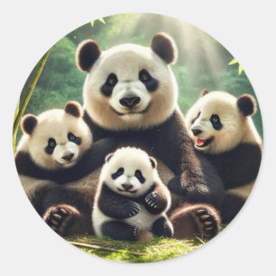 "Serene Panda Family in the Forest Sticker" Classic Round Sticker