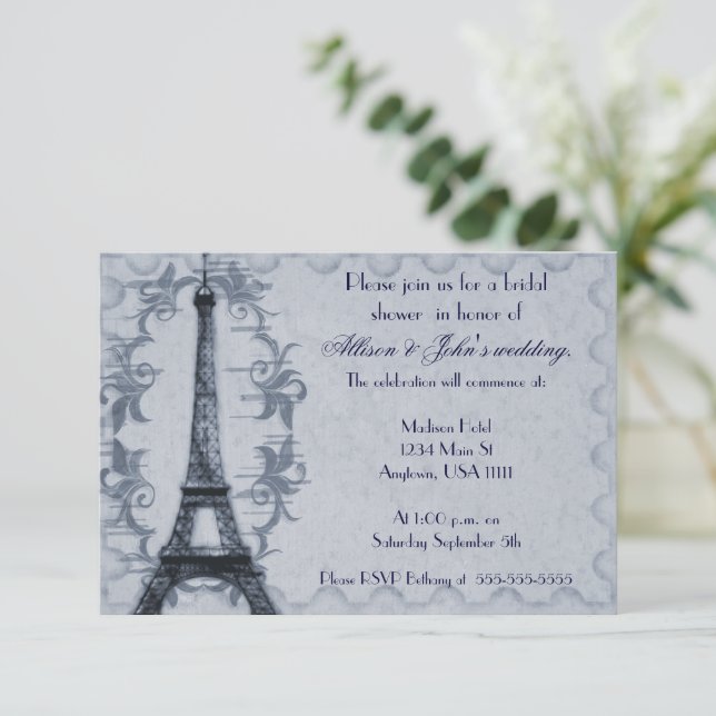 Serene Paris Grunge Bridal Shower Invitation (Standing Front)