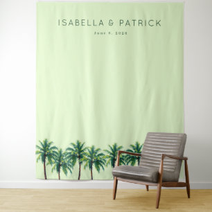 Serene Pastel Green Palm Trees Tapestry