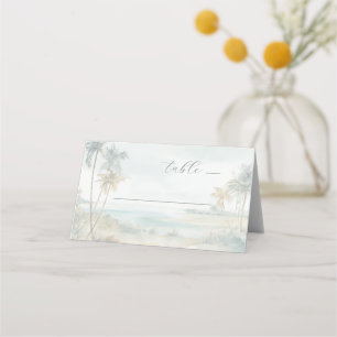 Serene Pastel Watercolor Beach Scene Place Card