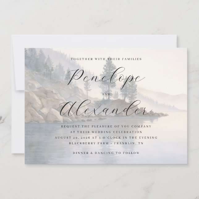 Serene Pastel Watercolor Landscape Invitation (Front)