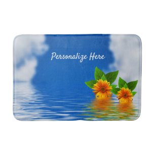 Serene Peaceful Orange Flower on Ocean Bath Mat
