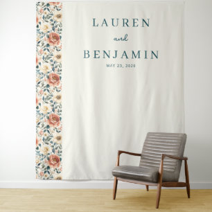 Serene Peach Floral Border Tapestry