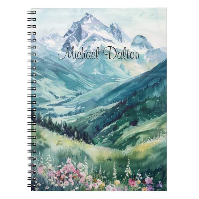 Serene Peaks: A Watercolor Majestic Mountains Notebook (Front)