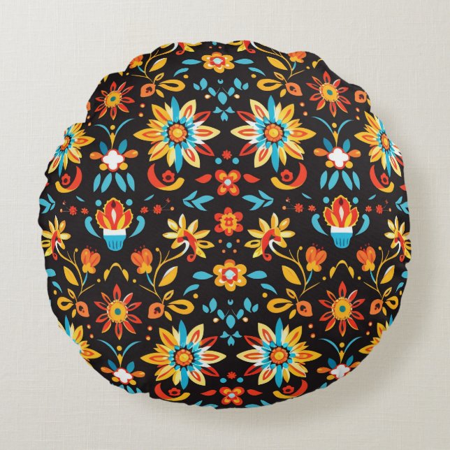 Serene Petal Patterns Round Pillow (Front)