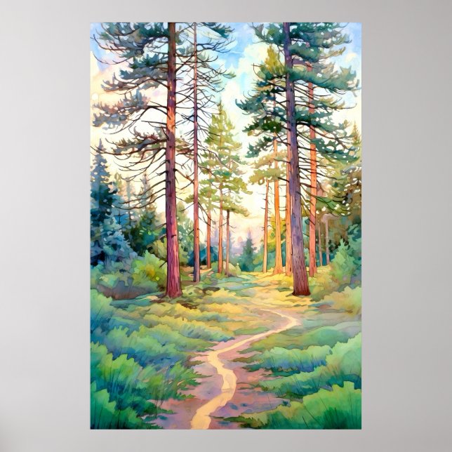 Serene Pine Forest Watercolor Art Print  (Front)