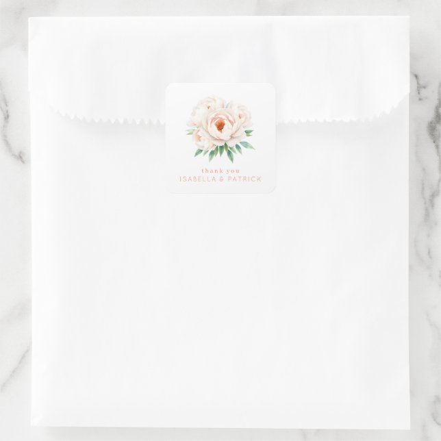 Serene Pink Floral Gratitude Square Sticker (Bag)