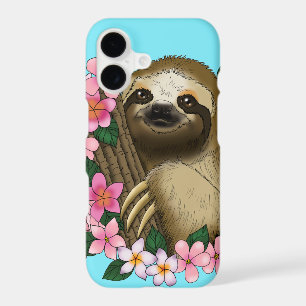 Serene Pink Lighthearted Sloth Floral
