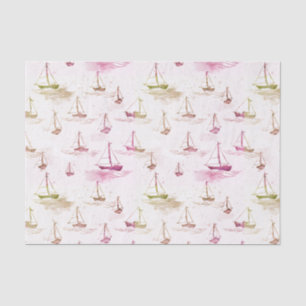 Serene Pink Purple Sailing Boats on Sea Pattern Tissue Paper