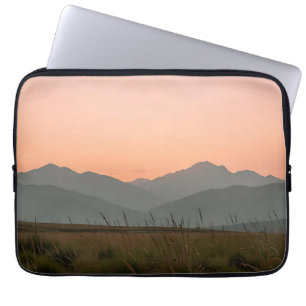 Serene Pink Sunset Mountains Wild Grass Landscape Laptop Sleeve