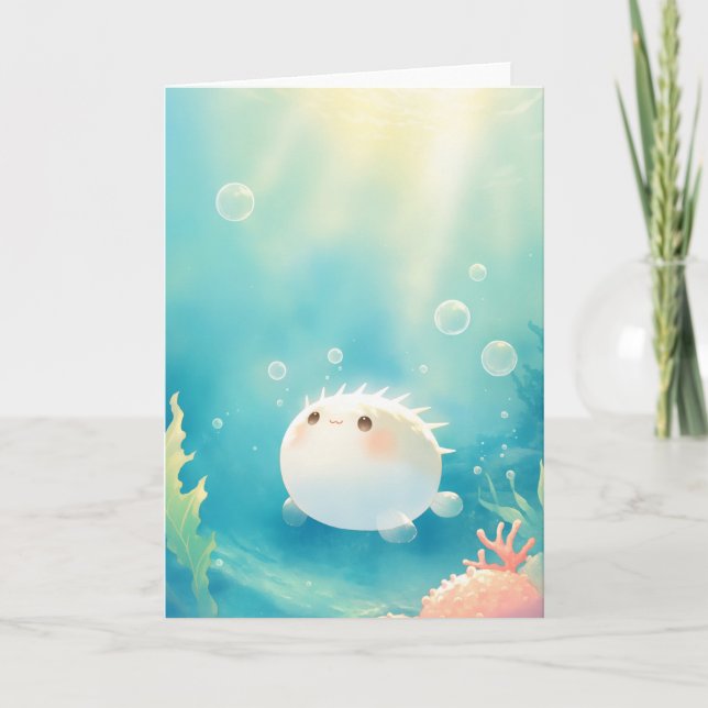 Serene Pufferfish Drifting Through Coral Reefs Card (Front)
