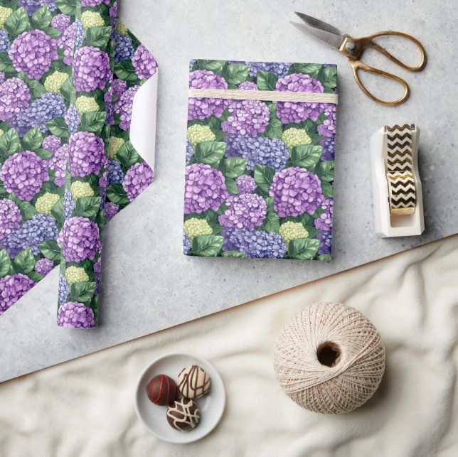 Serene Purple Floral Hydrangea Wrapping Paper (Crafts)