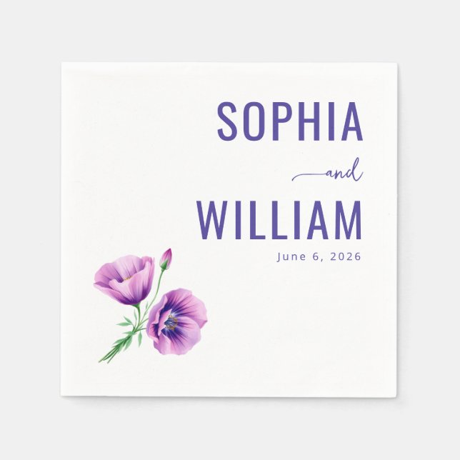 Serene Purple Floral Poppies Napkin (Front)