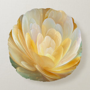 Serene Radiance of Golden and Aqua Petal Layers Round Pillow