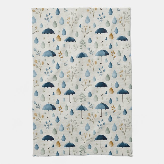 Serene Rain Garden Floral Pattern (3) Kitchen Towel (Vertical)