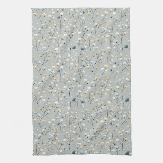 Serene Rain Garden Floral Pattern (7) Kitchen Towel (Vertical)