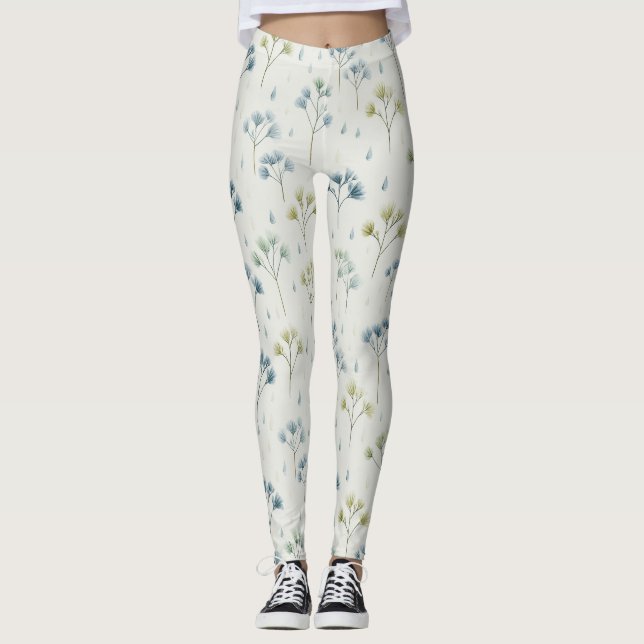 Serene Rain Garden Floral Pattern (9) Leggings (Front)