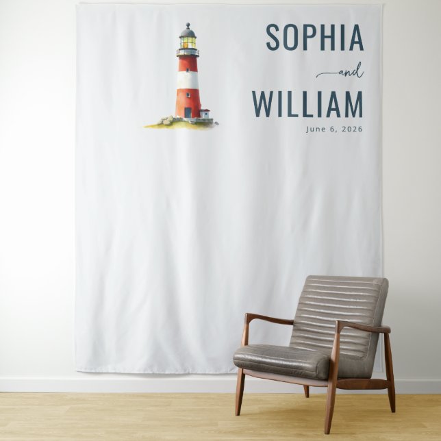 Serene Red Minimalist Lighthouse Tapestry (In Situ)