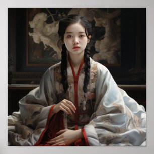 Serene Reflections: A Captivating Chinese Girl Con Poster