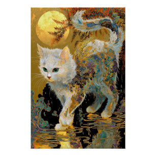 Serene Rinpa Cat   Japanese Gold Zen Poster