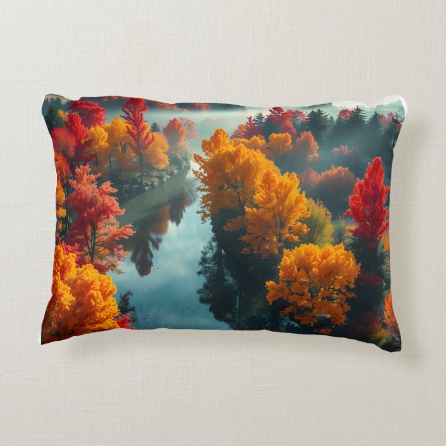 Serene River Shore Reflection Nature Art Accent Pillow (Back)