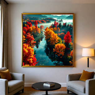 Serene River Shore Reflection Nature Art Canvas Print