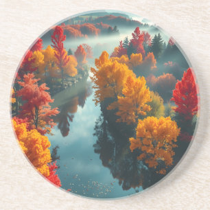 Serene River Shore Reflection Nature Art  Coaster