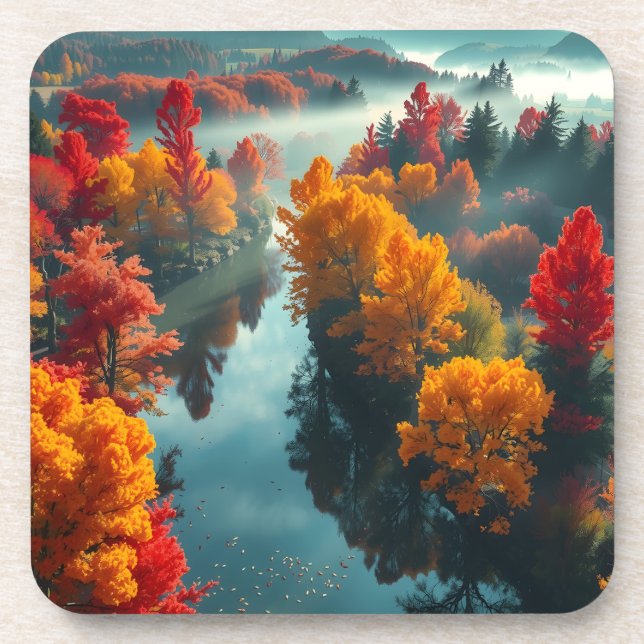 Serene River Shore Reflection Nature Art  Coaster (Front)