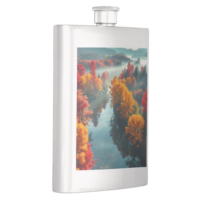 Serene River Shore Reflection Nature Art  Hip Flask (Right)