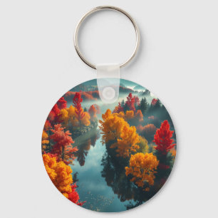 Serene River Shore Reflection Nature Art Keychain