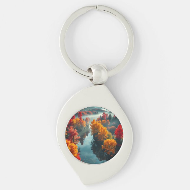 Serene River Shore Reflection Nature Art  Keychain (Front)