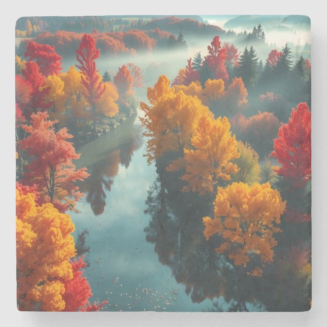 Serene River Shore Reflection Nature Art  Stone Coaster (Front)