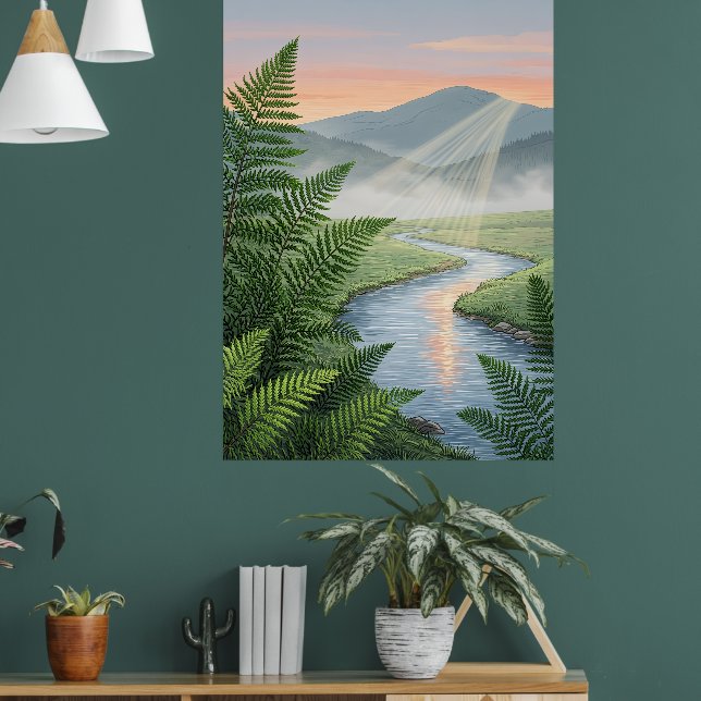 Serene River Valley Landscape Art Poster | Sunset  (Living Room 1)