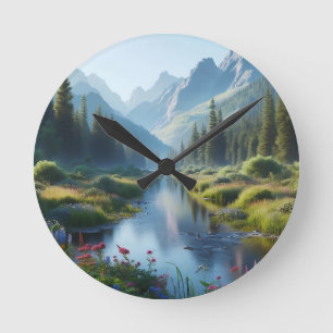 Serene River Valley Round Clock