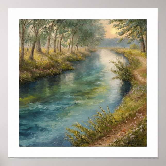 Serene Riverbank Sunset Poster (Front)