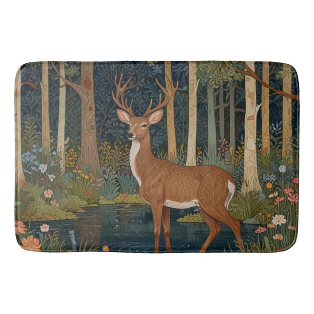 Serene rustic deer boho woodland forest greenery  bath mat (Front)
