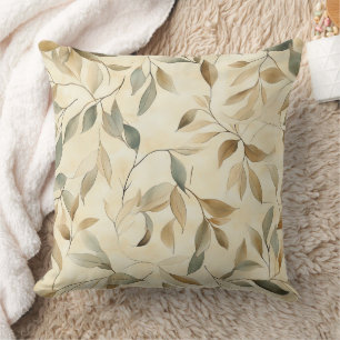 Serene Rustic Leaves and Twigs in Natural Tones Throw Pillow