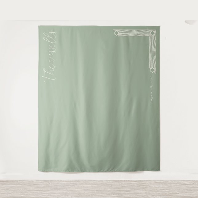 Serene Sage Geometric Border Tapestry (Front)