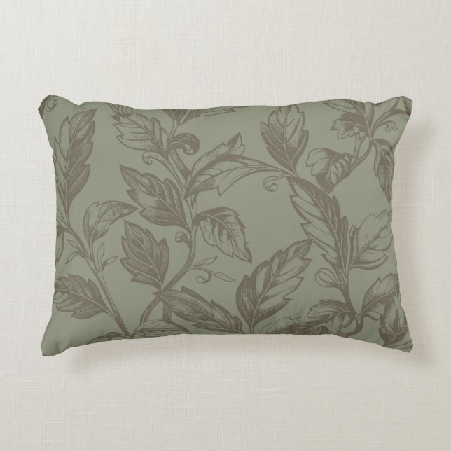 Serene Sage Green | Bold Botanical Statement Leafy Accent Pillow (Front)