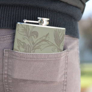 Serene Sage Green Bold Botanical Statement Leafy Hip Flask
