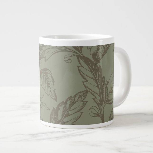 Serene Sage Green | Bold Botanical Statement Leafy Large Coffee Mug (Front Right)