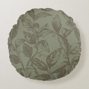 Serene Sage Green Bold Botanical Statement Leafy Round Pillow