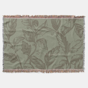 Serene Sage Green   Bold Botanical Statement Leafy Throw Blanket
