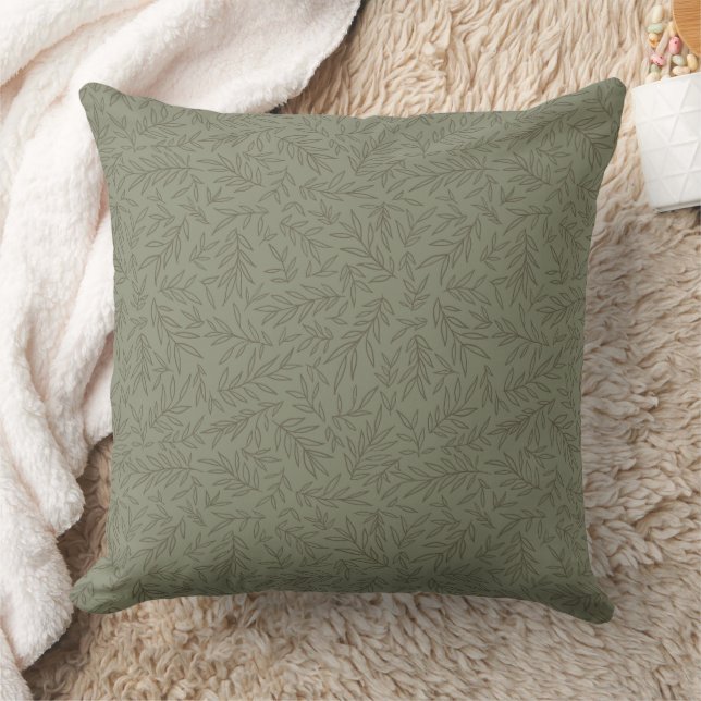Serene Sage Green | Deep Forest Calm Tone-on-Tone  Throw Pillow (Blanket)