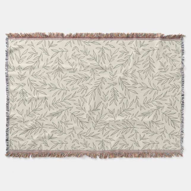 Serene Sage Green | Gentle Leaf Whisp Throw Blanket (Front)